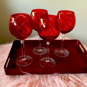 Pottery Barn Cut Glass Ruby red wine glasses set of 2